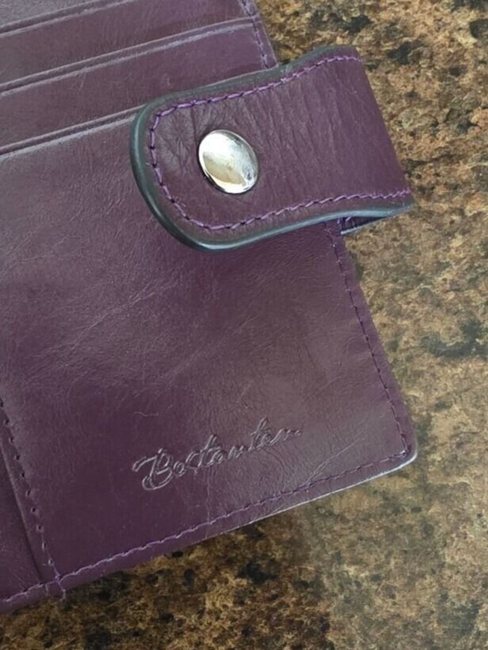 EUC Bostanten Women's Purple Eggplant Leather Snap Wallet WITHOUT ID Card Holder - Picture 2 of 5